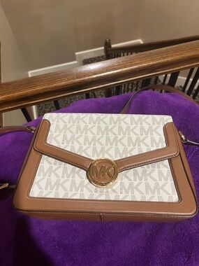 Michael Kors Cream Signature Canvas Crossbody with Brown Trim NWT